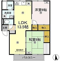 JR予讃線 詫間駅 徒歩7分の賃貸アパート 2階2LDKの間取り