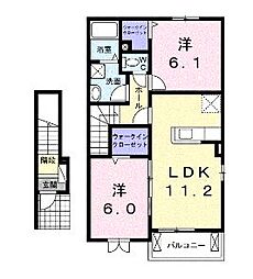 JR瀬戸大橋線 坂出駅 徒歩37分の賃貸アパート 2階2LDKの間取り