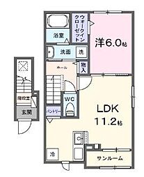JR瀬戸大橋線 坂出駅 徒歩28分の賃貸アパート 2階1LDKの間取り