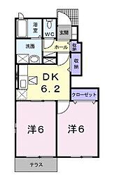 JR予讃線 高瀬駅 徒歩19分の賃貸アパート 2階2LDKの間取り