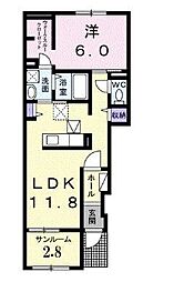 JR予讃線 みの駅 徒歩22分の賃貸アパート 1階1LDKの間取り