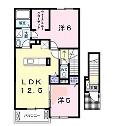 JR予讃線 丸亀駅 5.5kmの賃貸アパート 2階2LDKの間取り