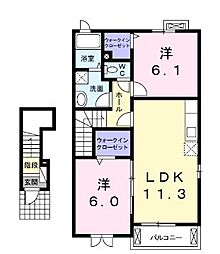 JR予讃線 端岡駅 徒歩8分の賃貸アパート 2階2LDKの間取り