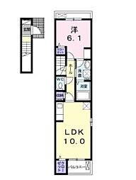 高松琴平電気鉄道長尾線 花園駅 徒歩7分の賃貸アパート 2階1LDKの間取り