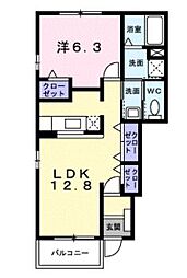 JR予讃線 鬼無駅 徒歩9分の賃貸アパート 1階1LDKの間取り