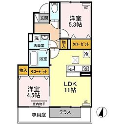 JR予讃線 宇多津駅 4.4kmの賃貸アパート 2階2LDKの間取り