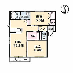 JR予讃線 端岡駅 徒歩15分の賃貸アパート 2階2LDKの間取り