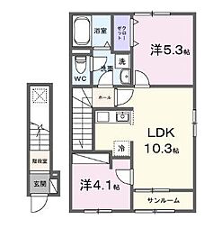 JR予讃線 宇多津駅 3.4kmの賃貸アパート 2階2LDKの間取り