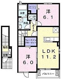 高松琴平電気鉄道長尾線 学園通り駅 徒歩2分の賃貸アパート 2階2LDKの間取り