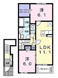 JR高徳線 三本松駅 徒歩7分の賃貸アパート 2階2LDKの間取り