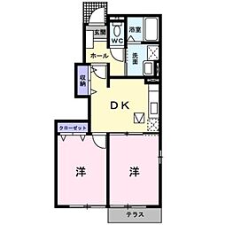 JR高徳線 屋島駅 徒歩11分の賃貸アパート 1階2DKの間取り
