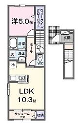 JR予讃線 丸亀駅 徒歩15分の賃貸アパート 2階1LDKの間取り