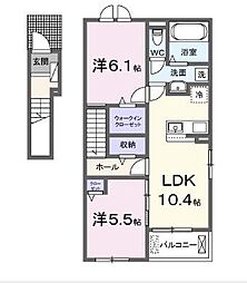 JR土讃線 善通寺駅 徒歩13分の賃貸アパート 2階2LDKの間取り
