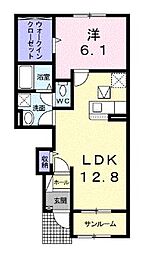 JR予讃線 国分駅 徒歩20分の賃貸アパート 1階1LDKの間取り