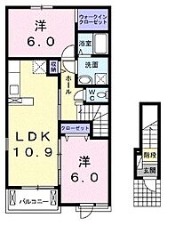JR予讃線 八十場駅 6.2kmの賃貸アパート 2階2LDKの間取り
