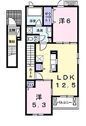 高松琴平電気鉄道琴平線 空港通り駅 徒歩5分の賃貸アパート 2階2LDKの間取り