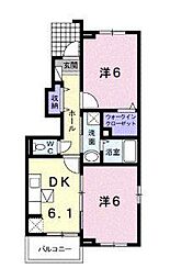 JR予讃線 八十場駅 徒歩3分の賃貸アパート 1階2DKの間取り