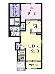 JR予讃線 宇多津駅 4.4kmの賃貸アパート 1階1LDKの間取り