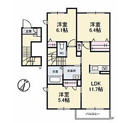 JR予讃線 丸亀駅 徒歩33分の賃貸アパート 2階3LDKの間取り