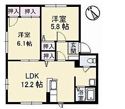 高松琴平電気鉄道長尾線 林道駅 徒歩7分の賃貸アパート 2階2LDKの間取り