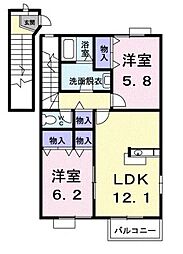 JR高徳線 讃岐牟礼駅 徒歩4分の賃貸アパート 2階2LDKの間取り