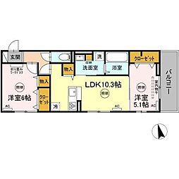 高松琴平電気鉄道長尾線 水田駅 徒歩7分の賃貸アパート 3階2LDKの間取り