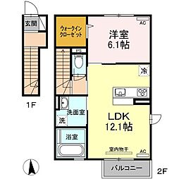 高松琴平電気鉄道長尾線 林道駅 徒歩11分の賃貸アパート 2階1LDKの間取り