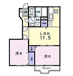 JR予讃線 高瀬駅 徒歩19分の賃貸アパート 1階2LDKの間取り
