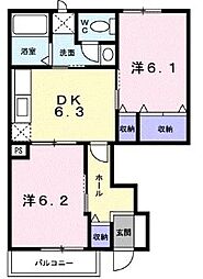フローラ・フラッツC 2DKの間取図画像