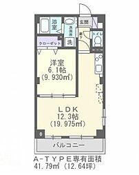 パークサイドヒルズ伏石 1LDKの間取図画像