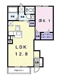 リバーサイド本山A 1LDKの間取図画像