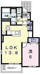 プリーズプレイスC 1LDKの間取図画像