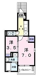 オレンジ窓香 1SKの間取図画像