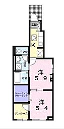 ザ・ビレッジグリーン福岡町1 2Kの間取図画像