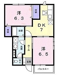 クレディ・タケウチB 2DKの間取図画像