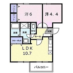リヴィエール宮本1 2LDKの間取図画像