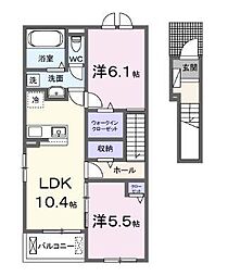 坂出市池園町アパート 2LDKの間取図画像