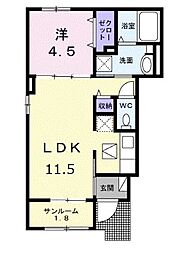 高松市寺井町アパート 1LDKの間取図画像