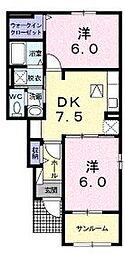 メゾンイケダB 2DKの間取図画像