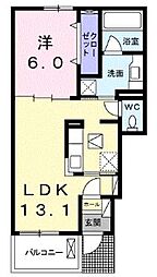 オーブ・ウエストC 1LDKの間取図画像