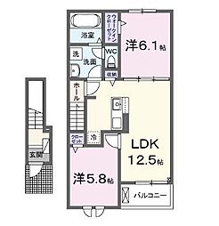 丸亀市天満町2丁目アパート 2LDKの間取図画像