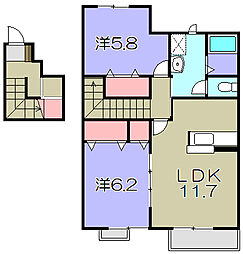パティオ・アンソレイエ・E 2階2LDKの間取り