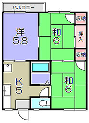 アイビハイツＡ棟 2階3Kの間取り