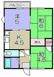 アイビハイツＡ棟 2階3Kの間取り