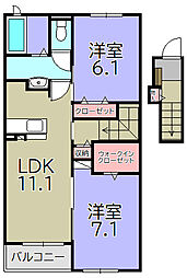 プルメリアII 2LDKの間取図画像
