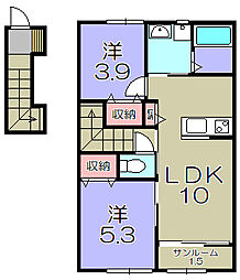 グッドライフステージ南川瀬 2階2LDKの間取り