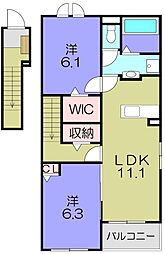 センタービレッジ 2LDKの間取図画像