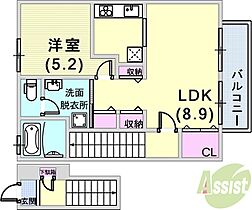 プロヴァンス弐番館  ｜ 兵庫県神戸市兵庫区石井町3丁目（賃貸アパート1LDK・2階・46.13㎡） その2