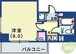 ライオンズプラザオータニ神戸 1Kの間取図画像