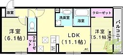 ラ・ヴェール杉尾台 2LDKの間取図画像